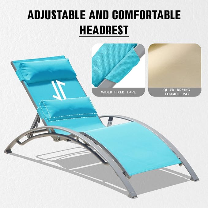 Domi Pool Lounge Chairs Set of 2, Adjustable Aluminum Outdoor Chaise Lounge - Image 5