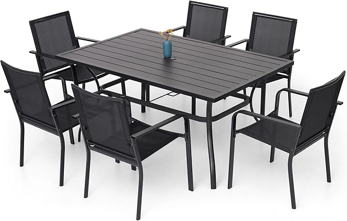7-Piece Outdoor Dining Set, 6 Stackable Patio Portable Chairs & 60'' by Anmutig
