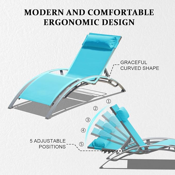 Domi Pool Lounge Chairs Set of 2, Adjustable Aluminum Outdoor Chaise Lounge - Image 6