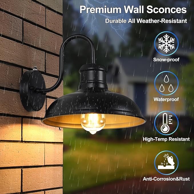 TOBUSA 2-Pack Dusk to Dawn Outdoor Wall Lights, 10’’ Waterproof Farmhouse - Image 4