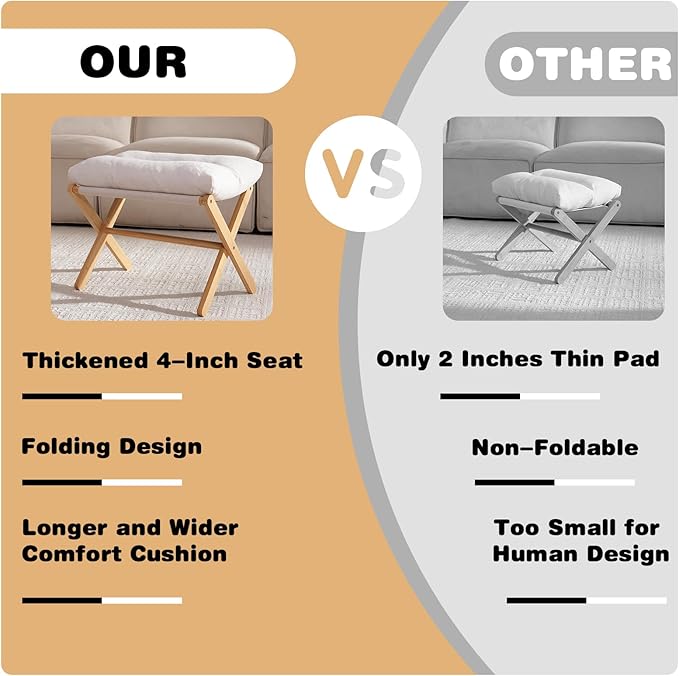 Ottoman Foot Rest- Bamboo Foldable Stool, Foot Stools Small Ottman - Image 5