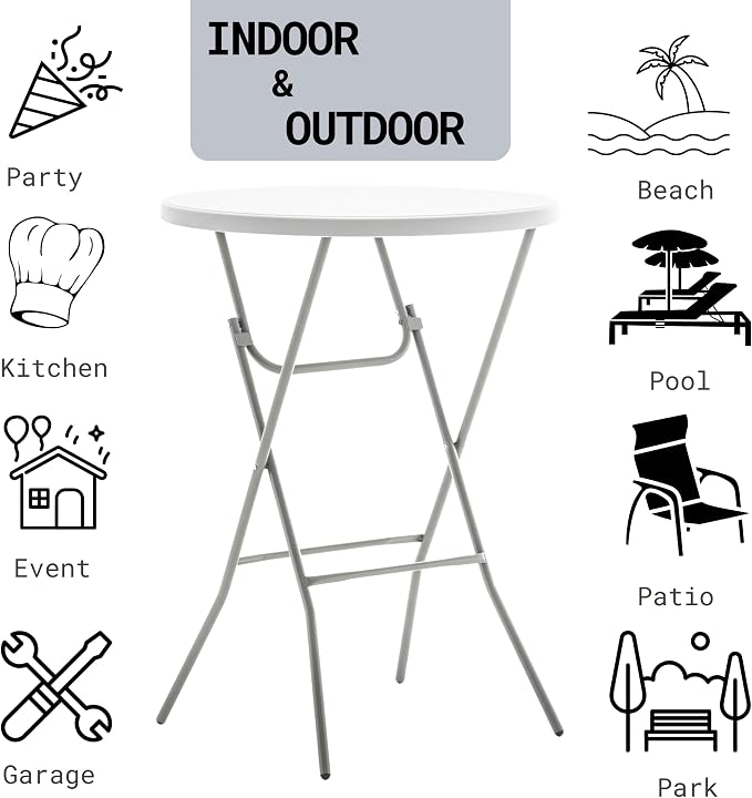BTEXPERT White 2.63 Foot 32in Round Plastic Bar Height Folding Cocktail Table - Image 6