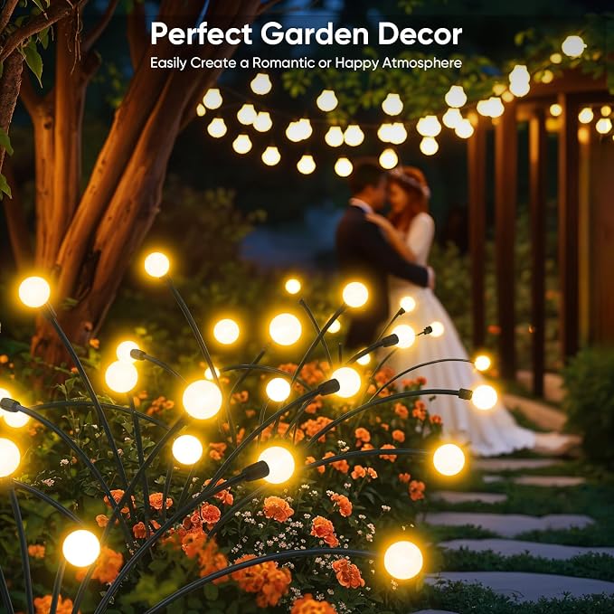 Outdoor Solar Garden Lights: 4 Pack 32 LED Firefly Solar Powered Lamps - Image 2
