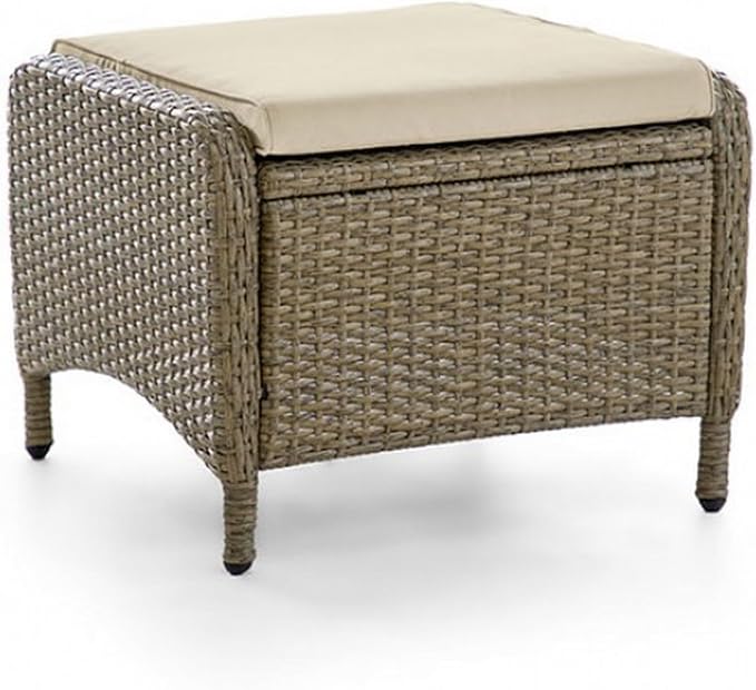 Benjara BM302160 21 in. Fabric Faux Wicker Ankia Outdoor Square Ottoman Beige & by Benjara