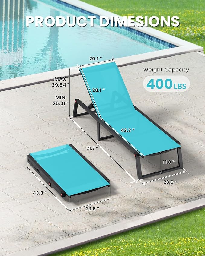 Aluminum Chaise Lounge Outdoor Set of 2, Foldable & Assembly Free Patio Pool - Image 2