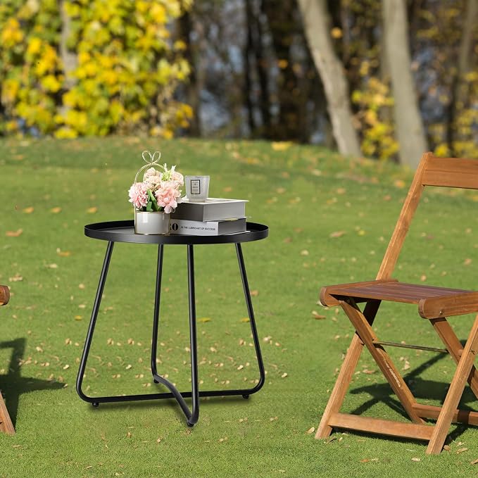 danpinera Outdoor Side Tables, Weather Resistant Steel Patio Side Table - Image 6