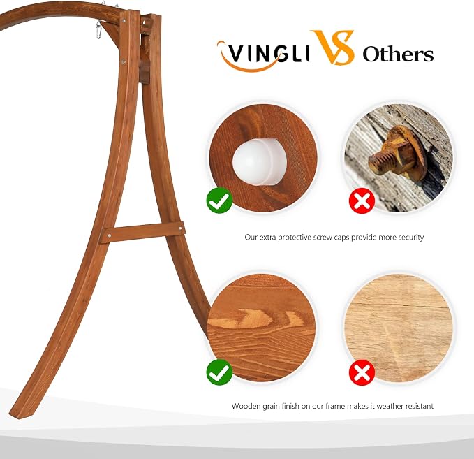 VINGLI 5FT Wooden Swing Frame, 1000LBS Heavy Duty A-Frame Porch Swing Stand - Image 3