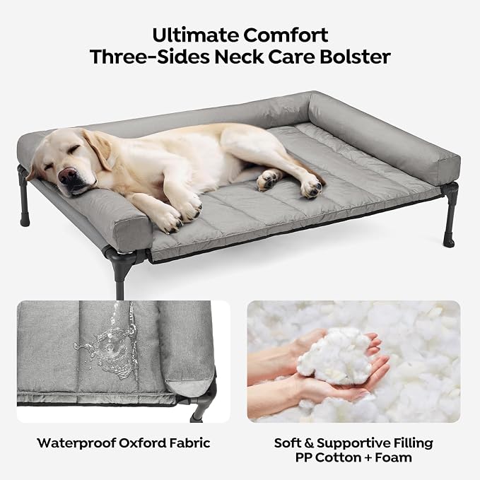 Veehoo Cooling Elevated Dog Bed Add Removable Waterproof Bolster Cushion Mat - Image 2