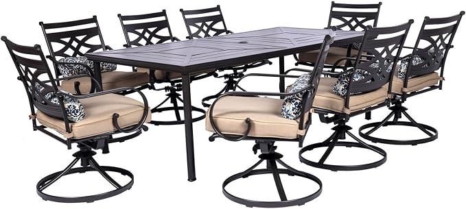 Hanover Montclair 9-Piece Outdoor Dining Set, 8 Swivel Rocker Chairs by Hanover