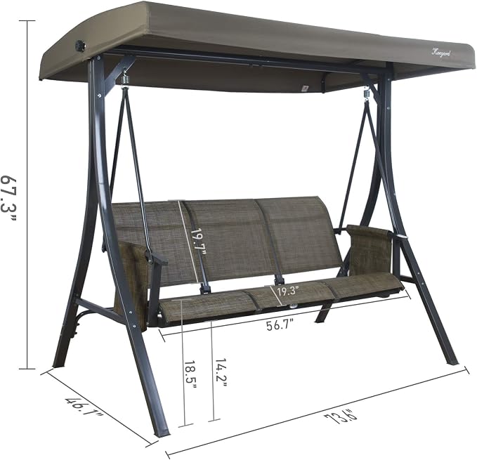 Kozyard Brenda 3-Seat Outdoor Porch Swing Glider, Patio Swing - Image 7
