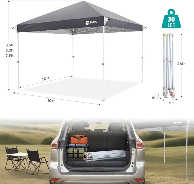 Sekey 10x10 Instant Pop Up Canopy – One Push Setup Easy Up Gazebo; 99% UV - Image 6