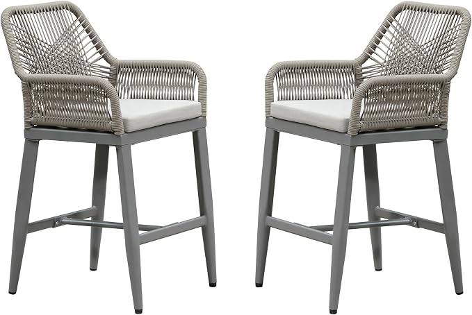 PURPLE LEAF Outdoor 24" Counter Height Bar Stools Chair Set of 2, All Weather by PURPLELEAF