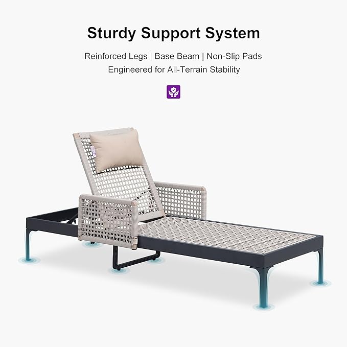 PURPLE LEAF 4 Pieces Outdoor Chaise Lounge Set Rattan Wicker Lounger - Image 8