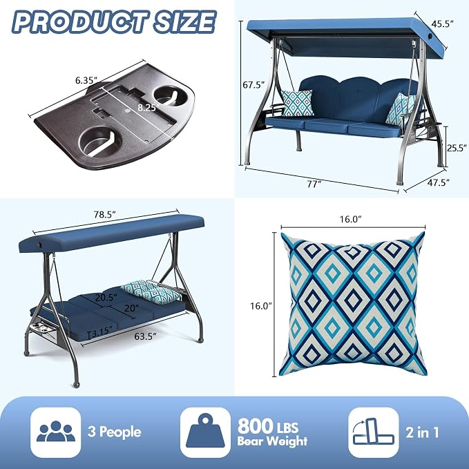 3 Seat Outdoor Porch Patio Swing - Image 7