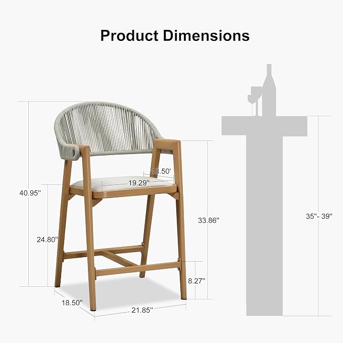 PURPLE LEAF Outdoor Counter Height Bar Stool Set of 2 Rattan Bar Chair - Image 2