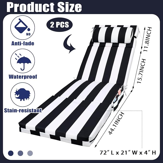 Wenqik 2 Pcs Outdoor Chaise Lounge Cushion - Image 2