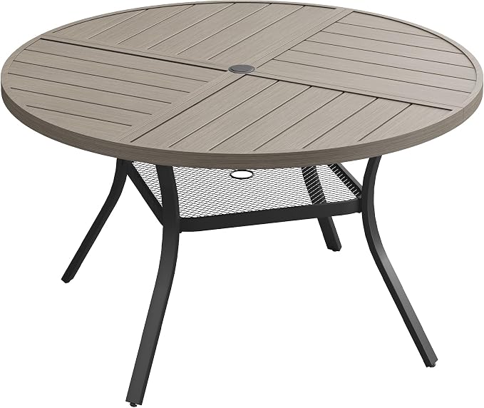 Patio Dining Table for 4-6, Round Metal Outdoor Table by VOXBIN