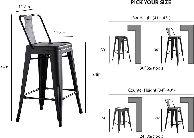 AC Pacific 24” Metal Barstool Set of 2 – Country Rustic Style - Image 3