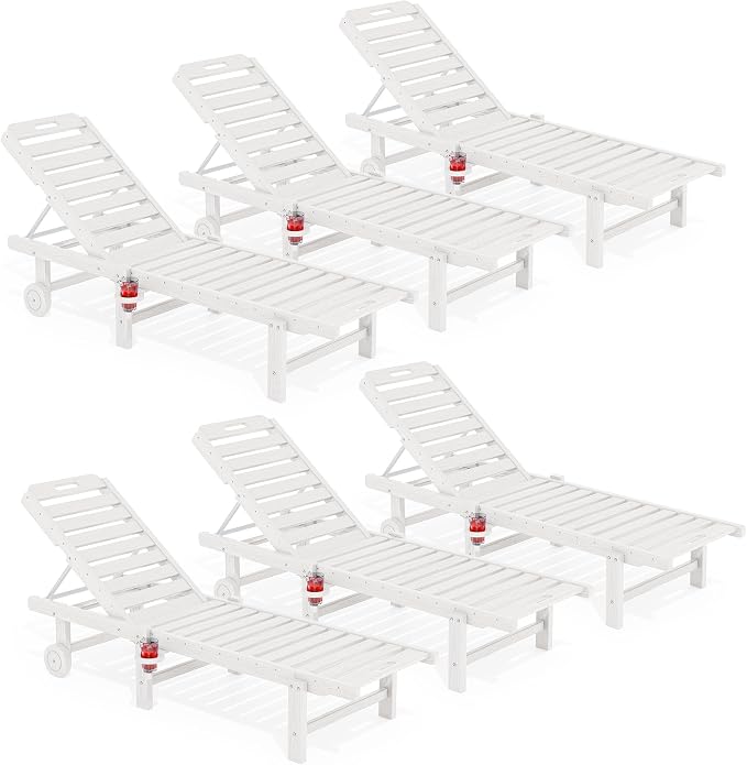 SERWALL Outdoor Chaise Lounge Set of 6, HDPE Pool Lounge Chair by SERWALL