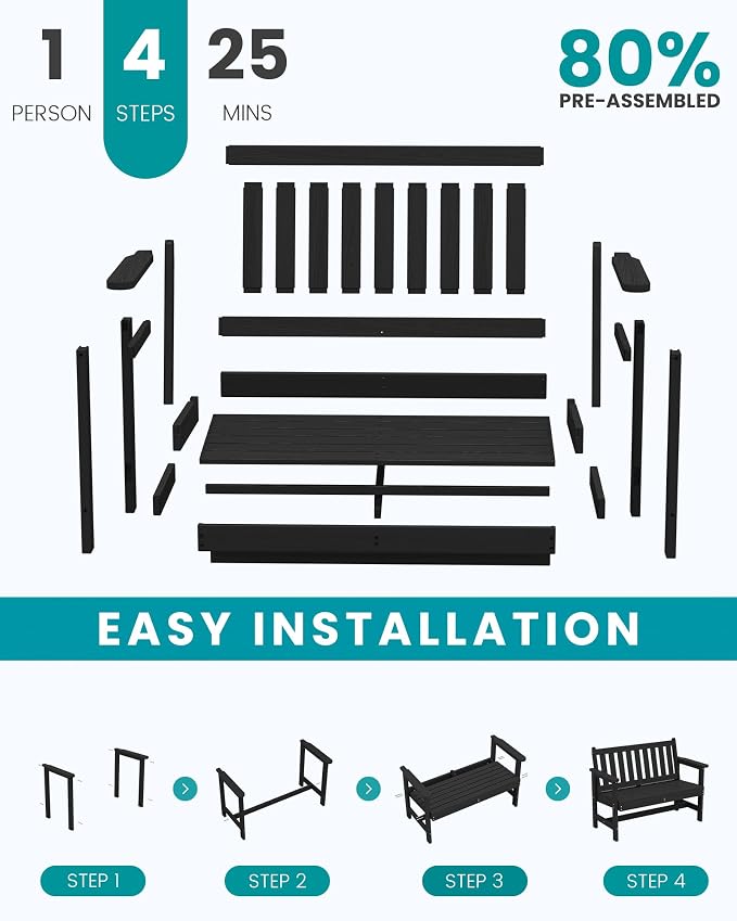 SERWALL Outdoor Bench, HDPE Outdoor Benches Weatherproof, 2-Person Garden Bench - Image 9