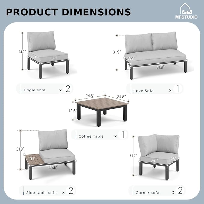 MFSTUDIO Patio Furniture Set, 8 Seat Outdoor Sectional Sofa Patio Conversation - Image 9