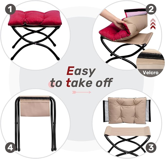 HollyHOME 15" Folding Footrest Stool, Upholstered Small Foldable Ottoman - Image 5