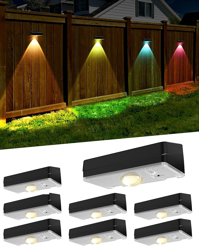 2025 Upgraded Solar Fence Lights Outdoor 8 Pack, 3000K-6000K Solar Deck Lights by WANJOTEC