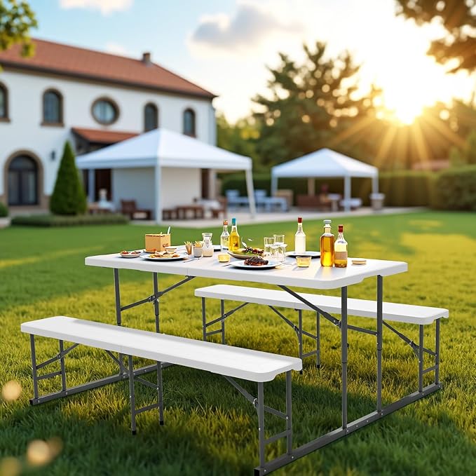 VINGLI Folding Picnic Table and Bench Set, Portable Outdoor Dining Furniture - Image 4
