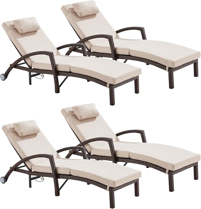Outdoor Lounge Chairs Set of 4, Hydraulic Adjustable Outdoor Chaise Lounge - Image 3