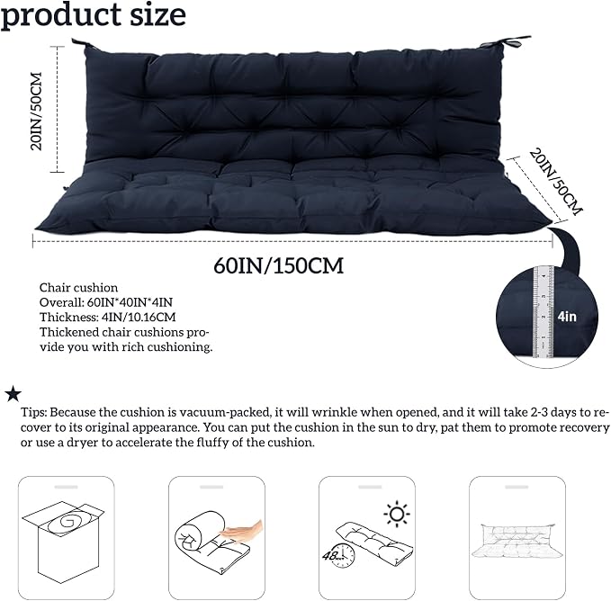 Outside Benches Cushion with Backrest, Thicken Waterproof Swing Cushions 2/3 - Image 5