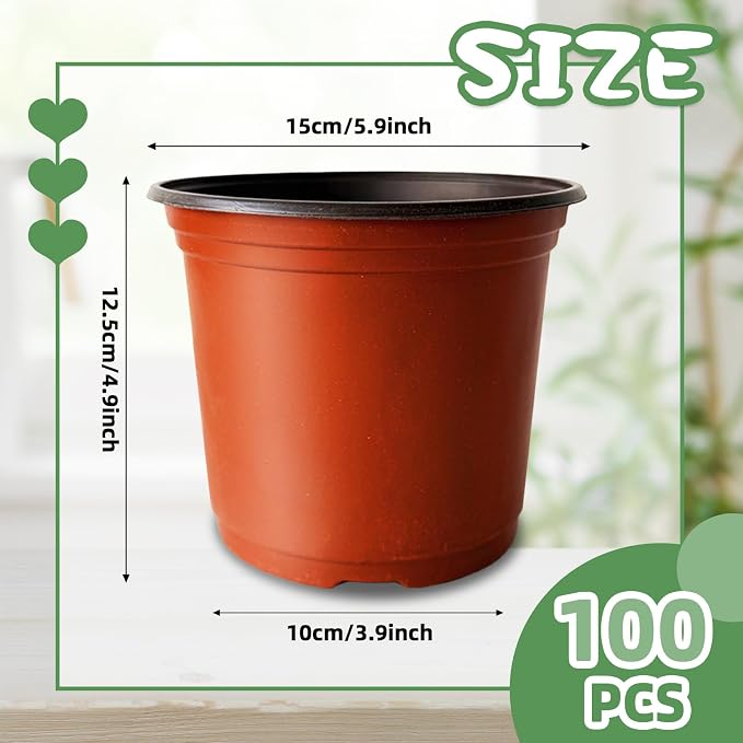 100 Pcs Plant Nursery Pots, 6 Inch Thicker Plastic Seedling Pots - Image 2