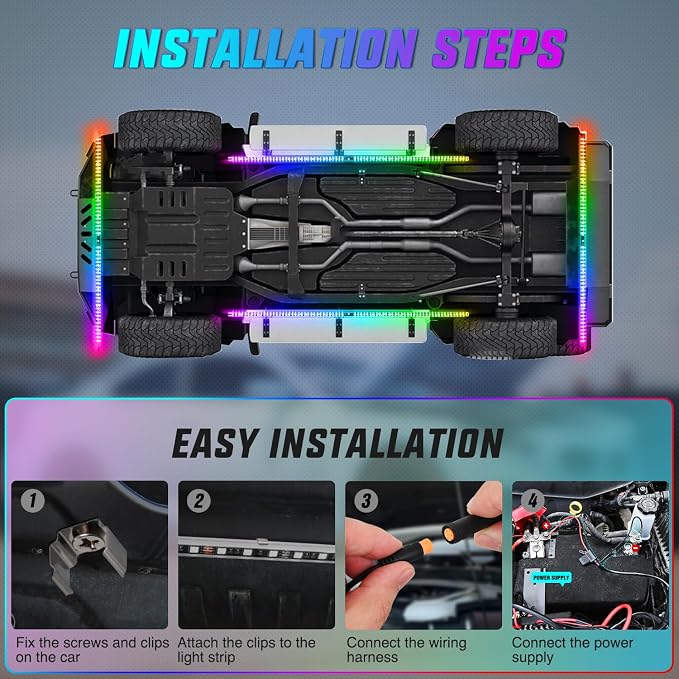 Nilight 8Pcs Aluminum Underglow Neon Accent Strip Lights 396 LEDs Dream Color - Image 6