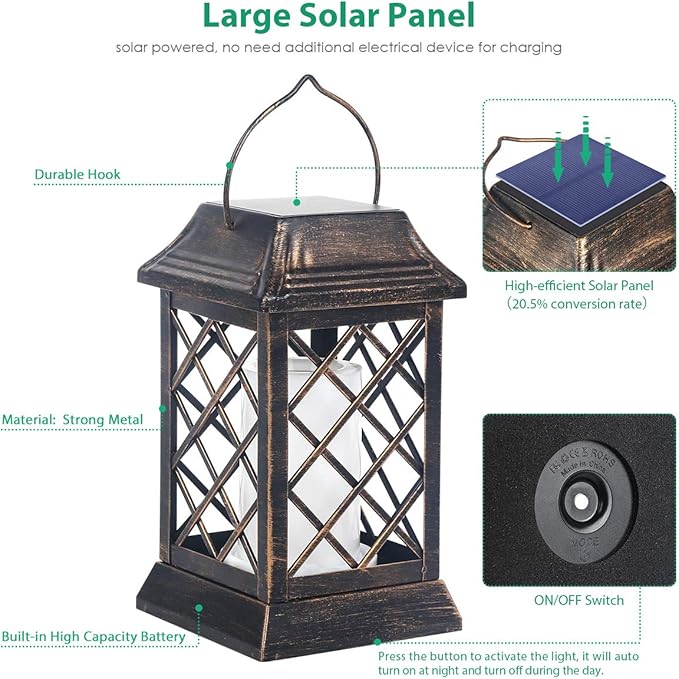 TomCare Solar Lights Outdoor Flickering Flame Metal Solar Lantern Outdoor - Image 3