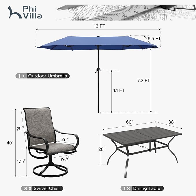 PHI VILLA 8 PCS Patio Dining Set - Image 7