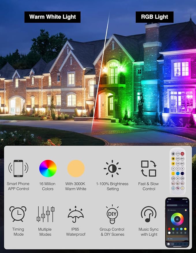 Spot Lights Outdoor, Smart RGBW LED Color Changing Landscape Lights - Image 3