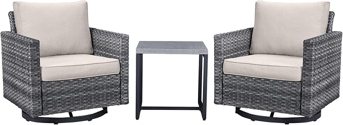 Belord Outdoor Bistro Set 3 Piece Wicker Swivel Rocker Patio Chairs, Oversize - Image 2
