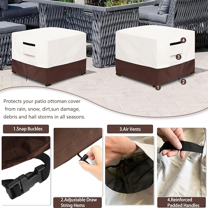 Patio Ottoman Cover, 25W x 25D x 18H inch, Waterproof Square Patio Small Side - Image 4