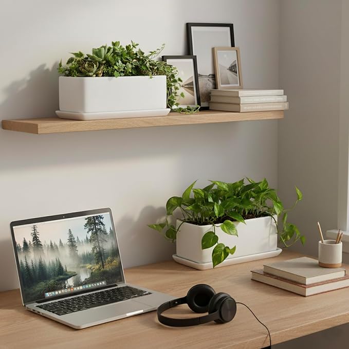 MyGift 10 Inch Modern Unglazed White Ceramic Indoor Plant Pot - Image 2
