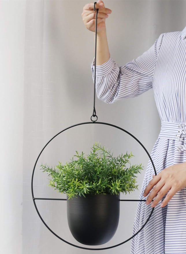 Hanging Planter for Indoor Outdoor Plants Metal Mid Century Minimalist Wall - Image 9