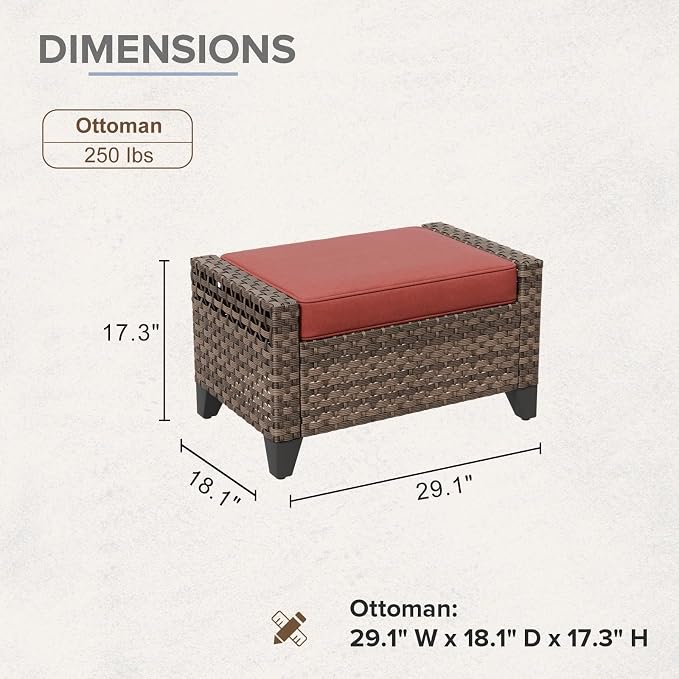 COOS BAY Modern 2 Piece Wicker Outdoor Ottomans, Patio Ottoman Foot Rest Set - Image 2