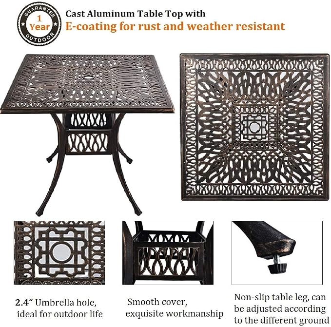 Grepatio 5 Piece Cast Aluminum Patio Dining Set Outdoor Furniture Set Patio - Image 2