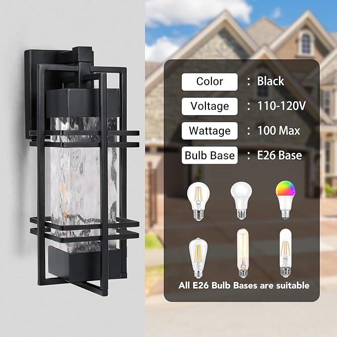 Outdoor Front Porch Light Fixtures Wall Mount, Water Ripple Outdoor Wall Lantern - Image 3