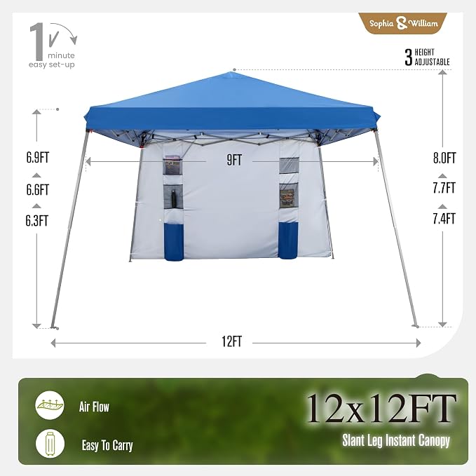 Sophia & William Canopy Tent Pop Up 12x12ft Base/9x9ft Top Easy Set Up Tent - Image 7