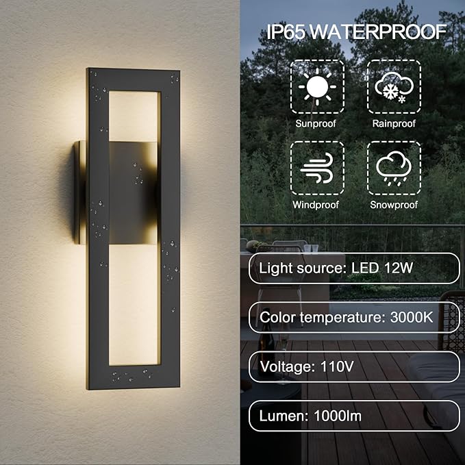 LamQee 14" Modern Outdoor Wall Lights, 3000K 1000LM Integrated LED Exterior - Image 4