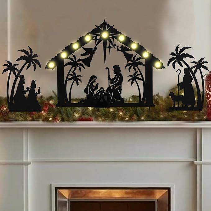 3Pack Lighted Metal Nativity Scene Garden Stake, Solar Christmas Decorations - Image 6