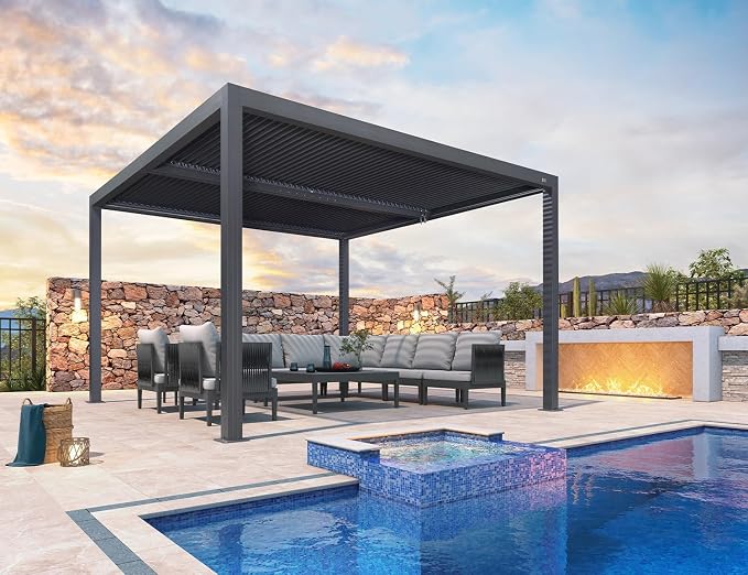 PURPLE LEAF Louvered Pergola 94AS 12' x 12' Outdoor Aluminum Pergola - Image 2