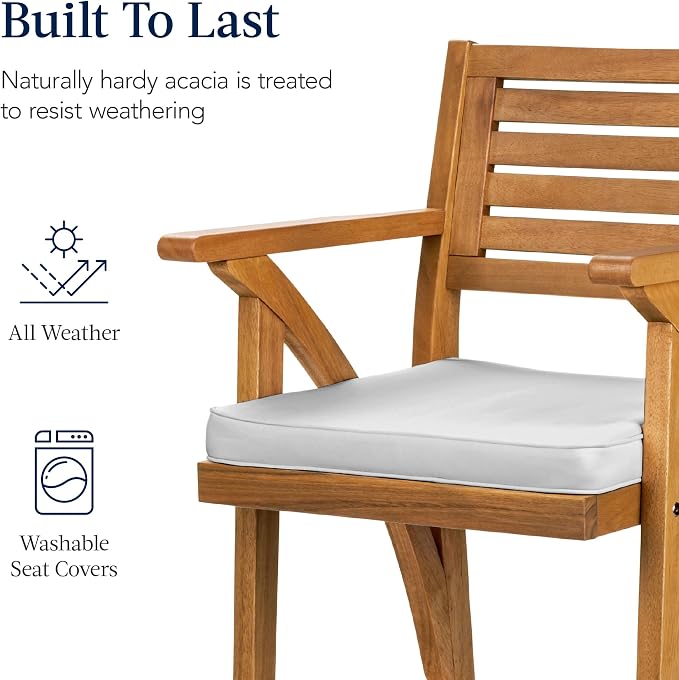 Best Choice Products Set of 2 Outdoor Acacia Wood Bar Stools Bar Chairs - Image 5