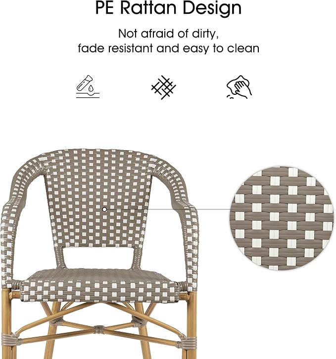 PURPLE LEAF Bistro Chair French Hand-Woven Wicker Armchairs - Image 6