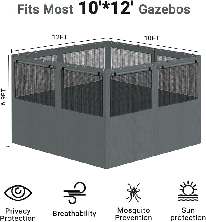 Gazebo Privacy Curtain 10'x12', Replacement Curtains - Image 5