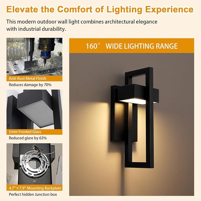 LamQee Outdoor Wall Lights Modern Exterior Lighting Fixtures, 3000K Integrated - Image 9